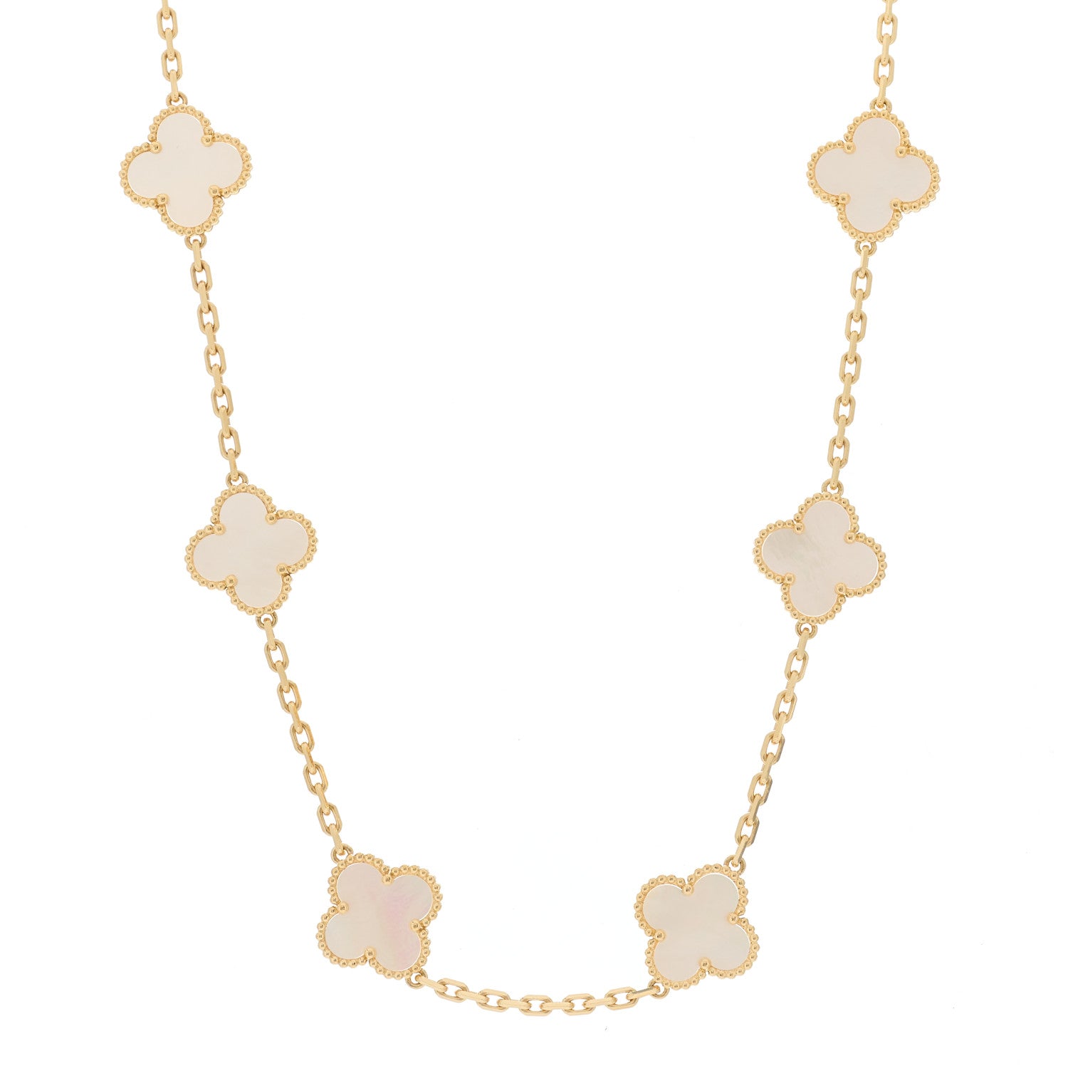 Van Cleef & Arpels 18K Yellow Gold Mother of Pearl 10 Motifs Vintage Alhambra Necklace 1 of 6