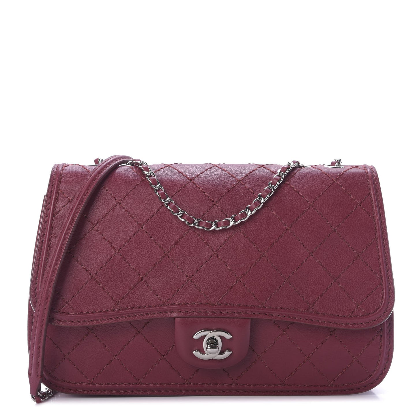 Calfskin Stitch Medium Flap Red