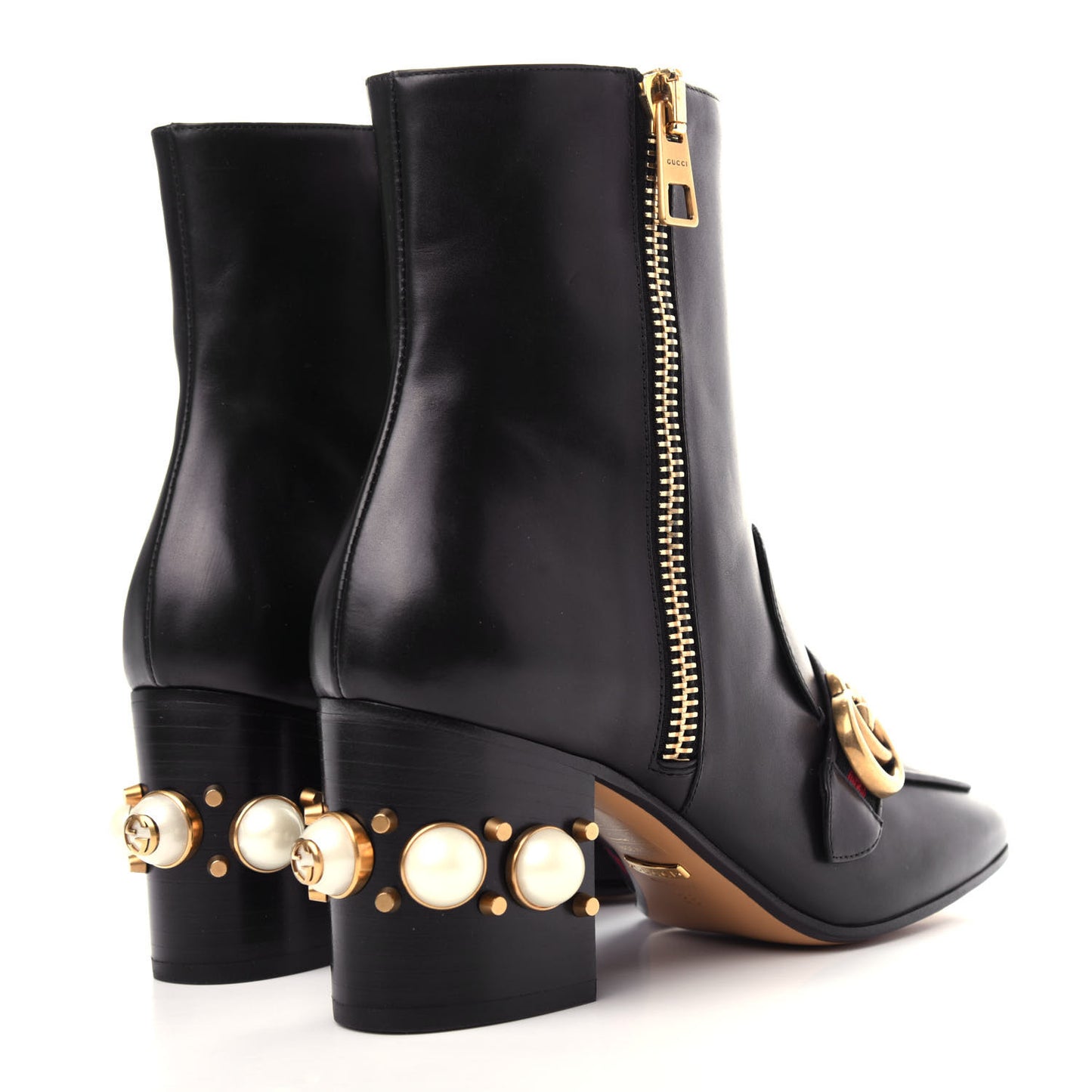Betis Glamour Calfskin Web Pearl Embellished Peyton 75mm Ankle Boots 38 Black