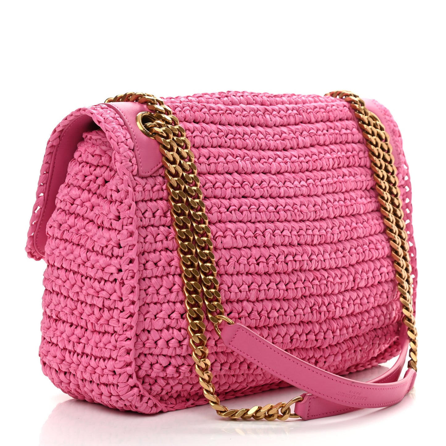 Raffia Calfskin Monogram Medium Niki Chain Satchel Bright Pink