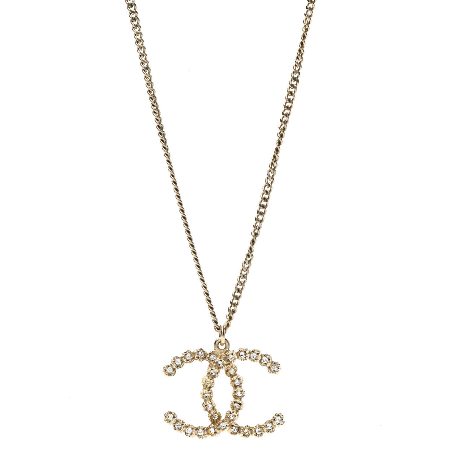 Chanel Crystal CC Pendant Necklace Gold 1 of 7