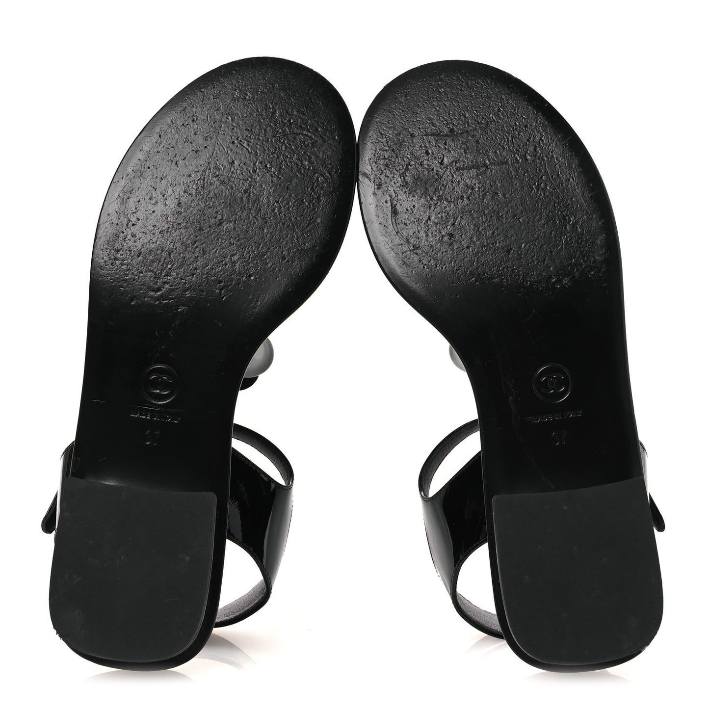 Patent Calfskin Camellia Thong Sandals 37 Black White