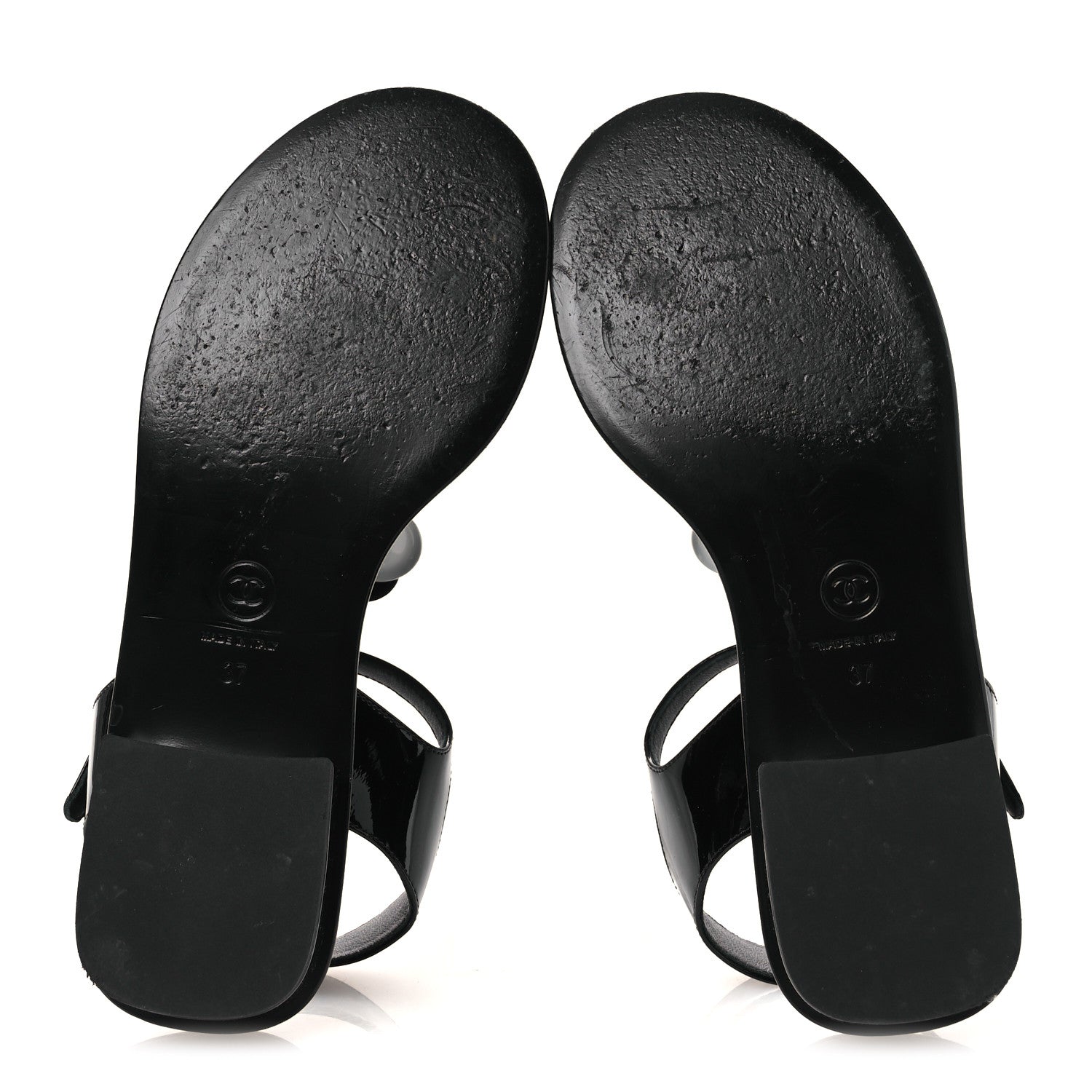 Chanel Patent Calfskin Camellia Thong Sandals 37 Black White 7 of 14