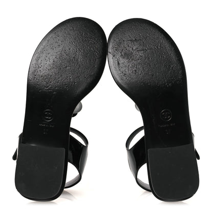 Chanel Patent Calfskin Camellia Thong Sandals 37 Black White 7 of 14