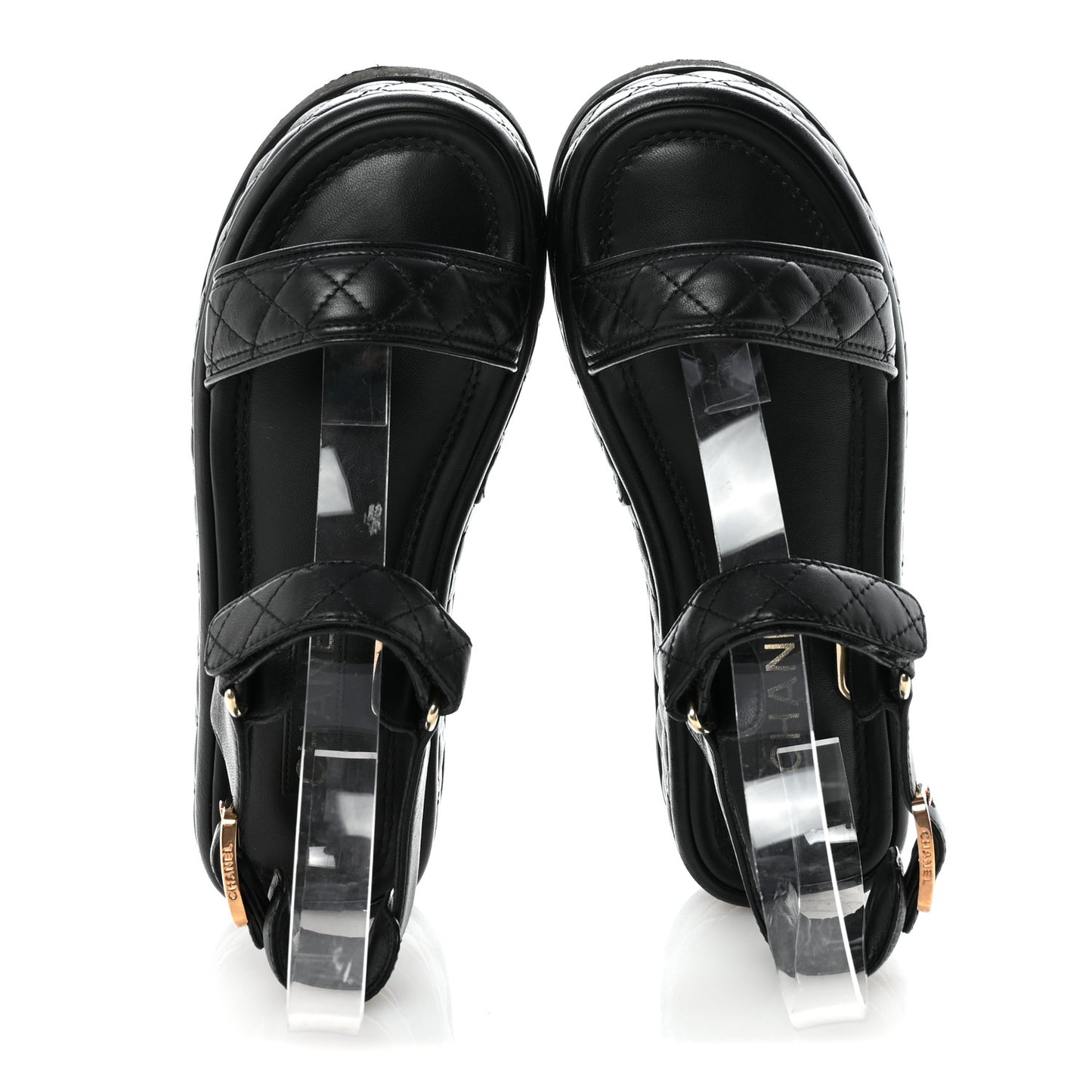Lambskin Quilted Platform Sandals 37 Black