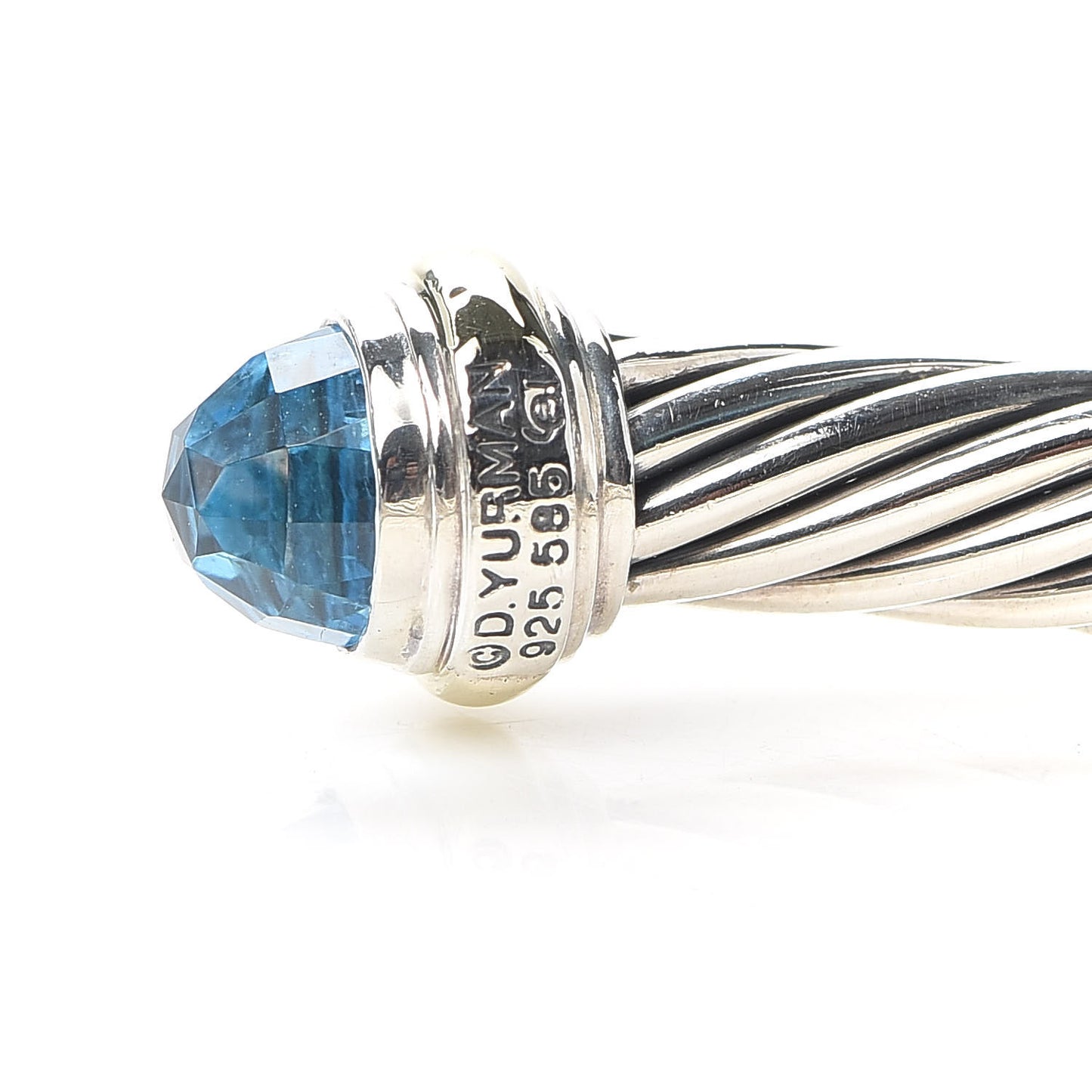 Sterling Silver 14K Yellow Gold Blue Topaz 7mm Cable Classics Bracelet