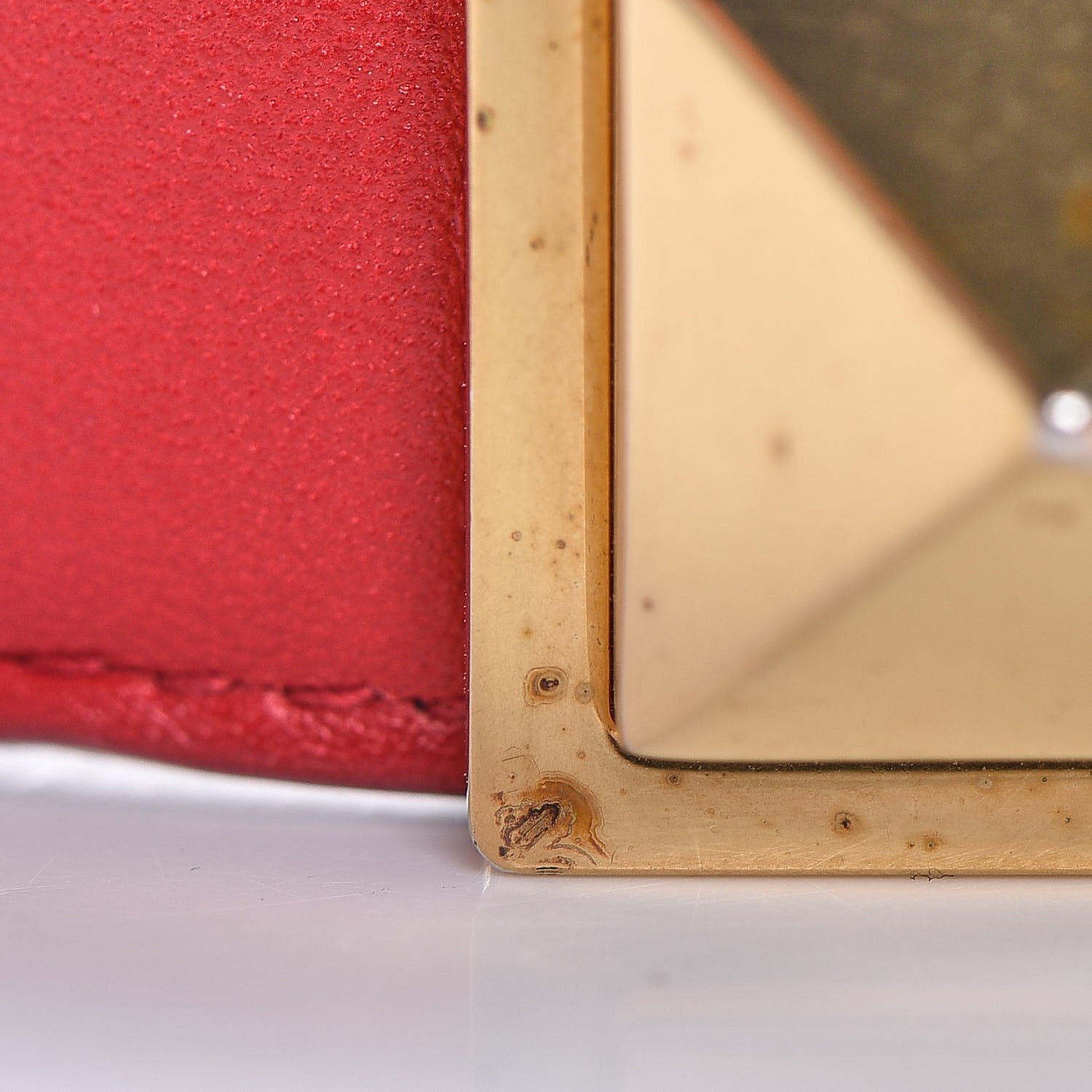 Saint Laurent Calfskin Pyramid Stud Bracelet Red Gold 8 of 16