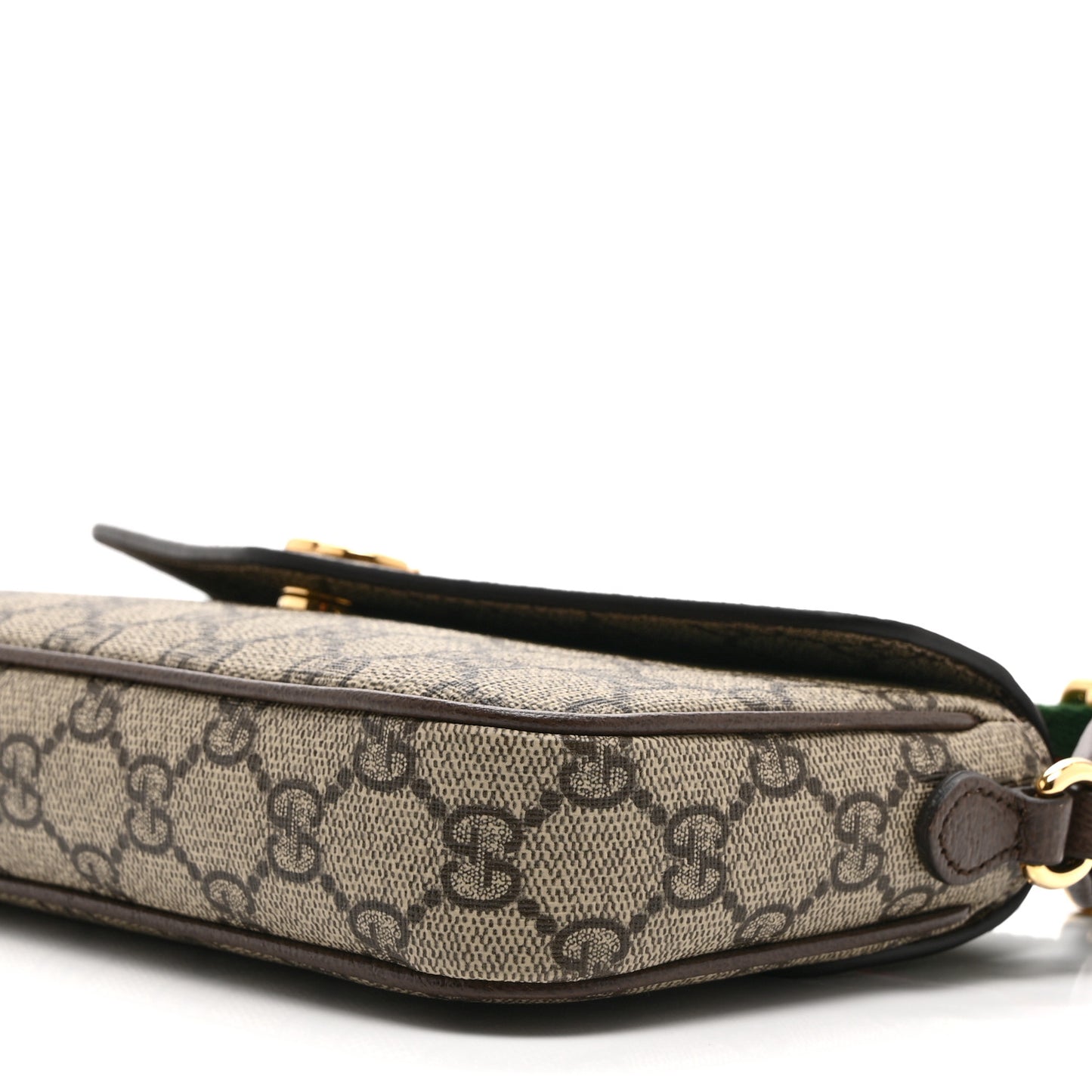 GG Supreme Monogram Textured Dollar Calfskin Web Mini Ophidia Envelope Shoulder Bag Beige Ebony