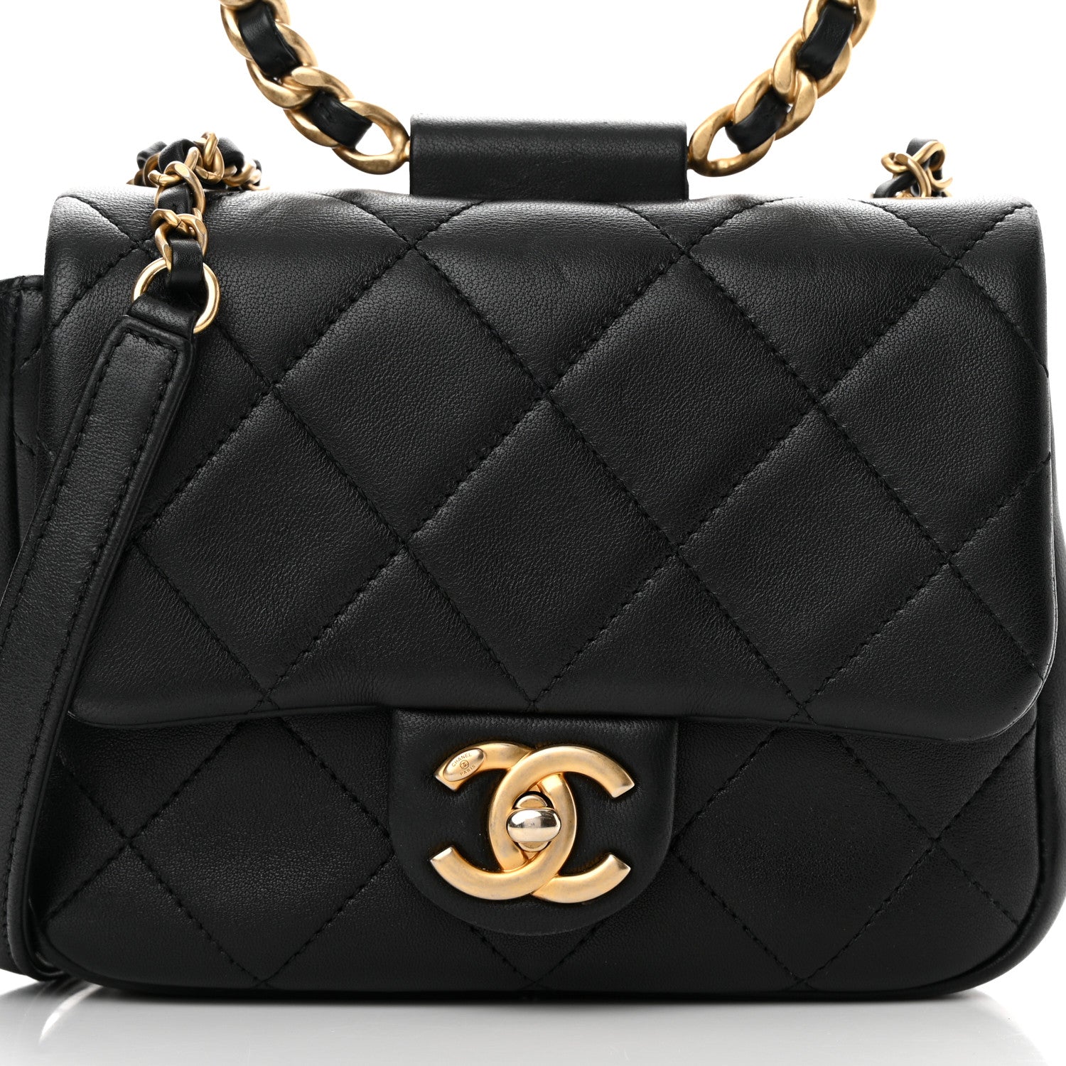 Chanel Lambskin Quilted Small Circular Handle Bag Black 8 of 18