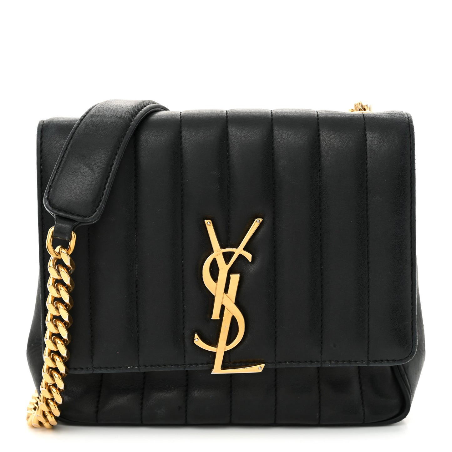 Lambskin Matelasse Monogram Medium Vicky Chain Bag Black