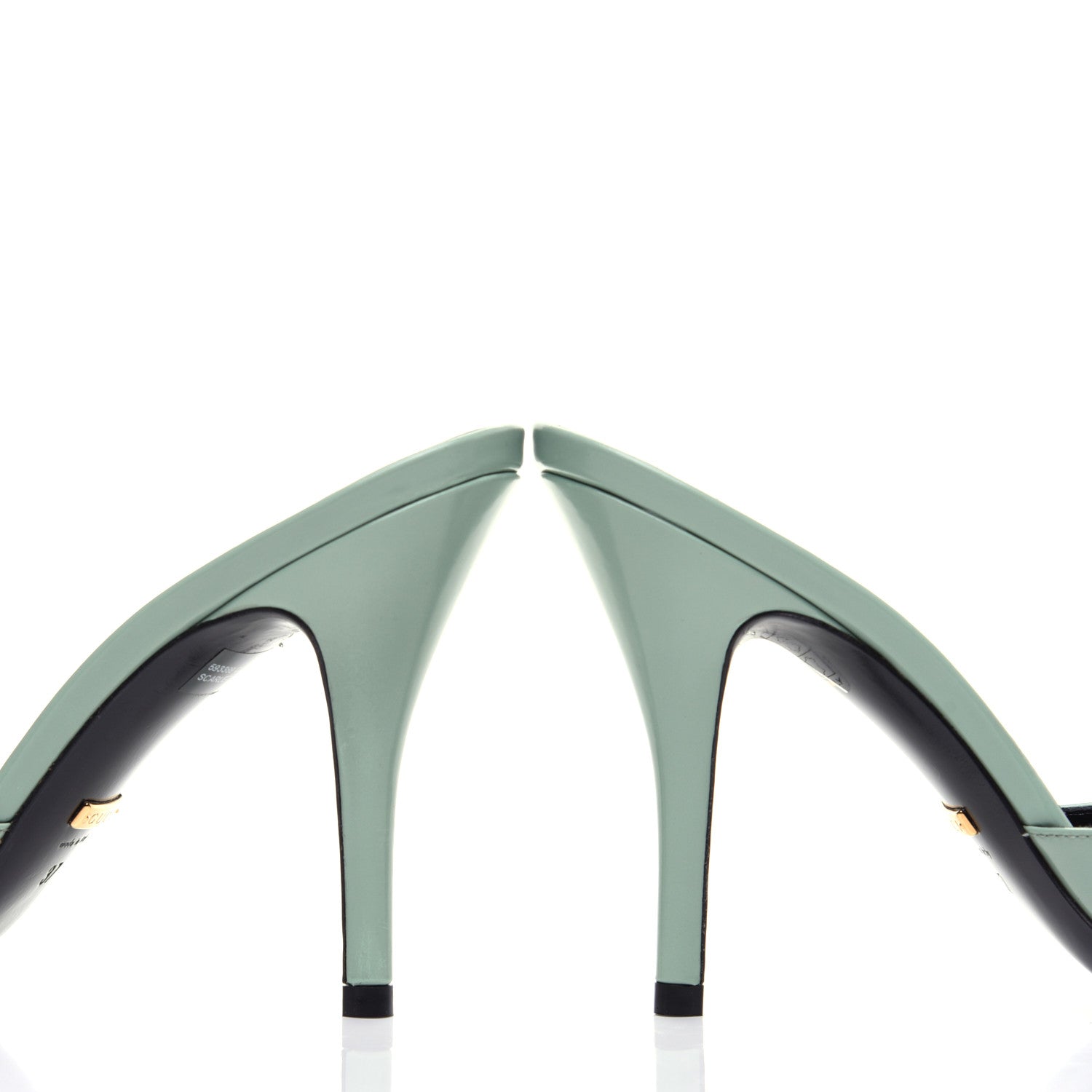 Gucci Polished Calfskin Scarlet Mid Heel Slide Sandals 37 Aqua Green 11 of 12