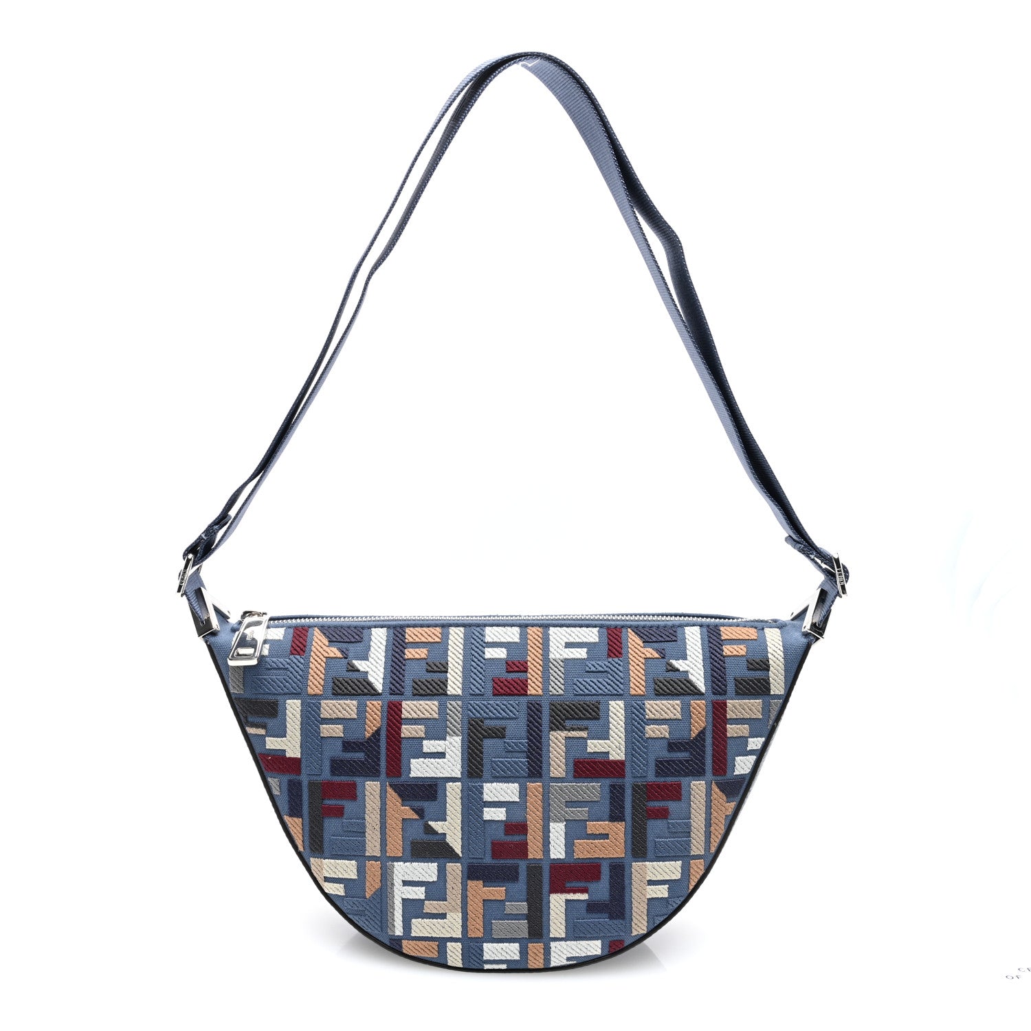 Fendi Yarn Canvas FF Multicolor Embroidered Chinese Valentines Small Melon Bag Blue 1 of 10