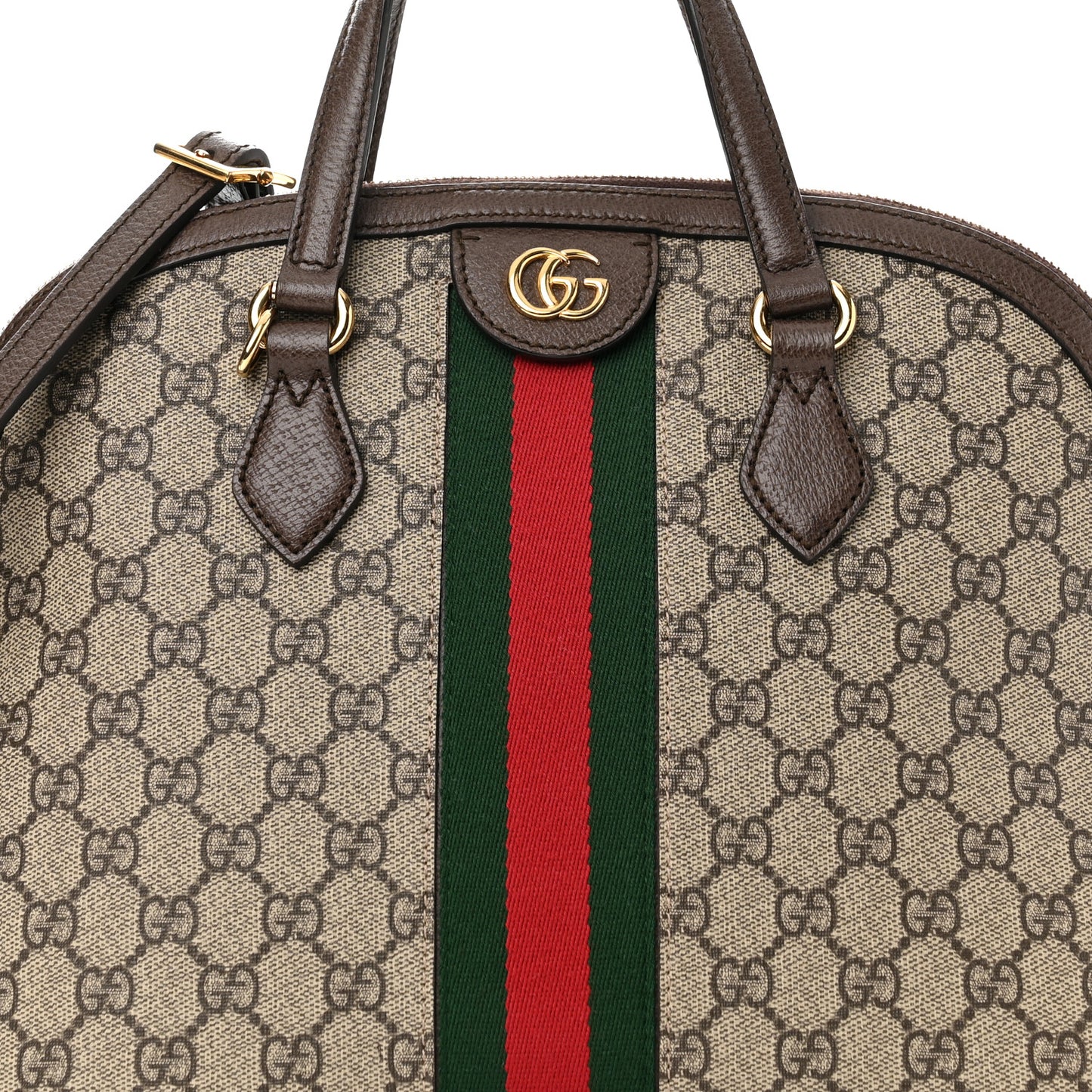 GG Supreme Monogram Web Medium Ophidia Top Handle Dome Bag Brown