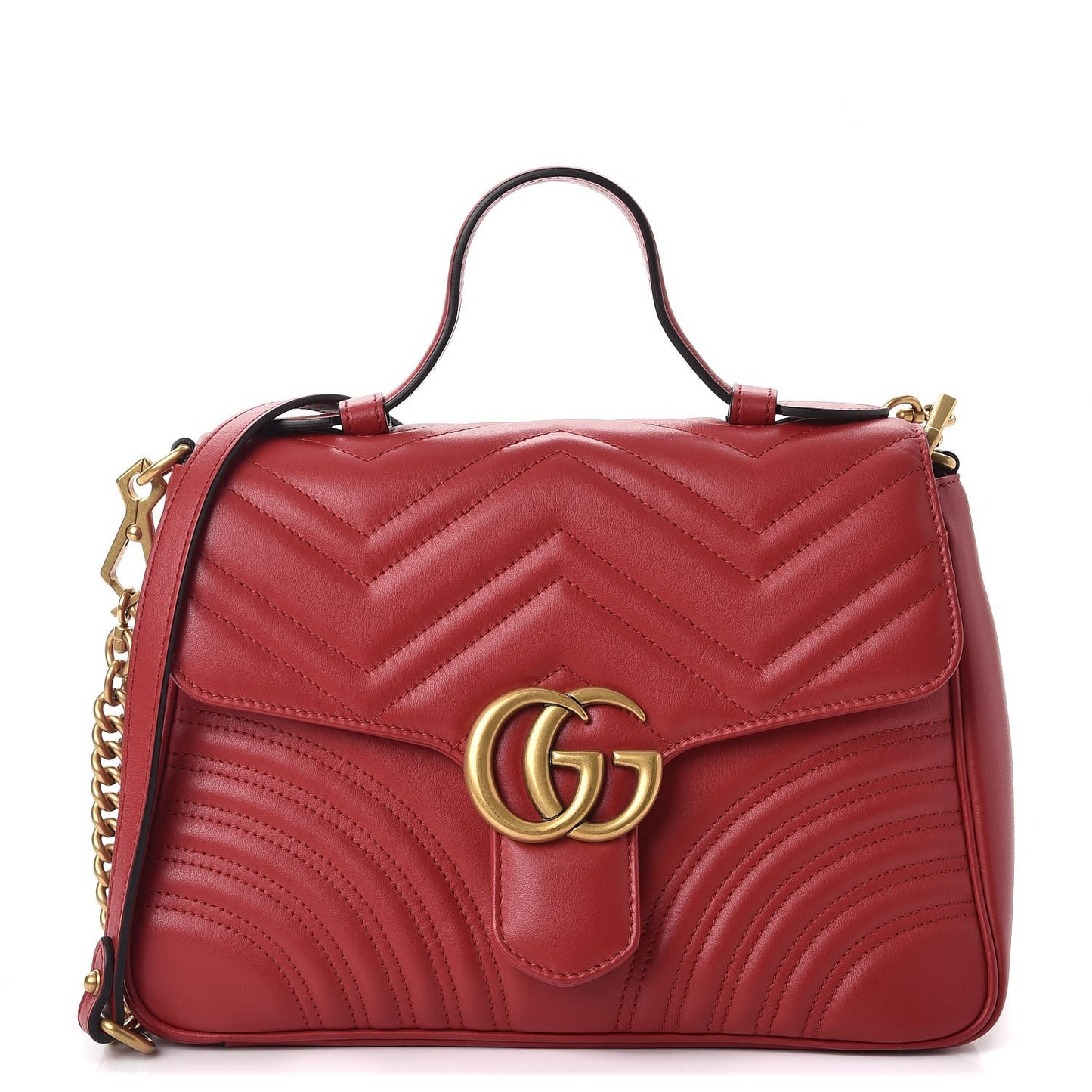 Calfskin Matelasse Small GG Marmont Top Handle Shoulder Bag Hibiscus Red