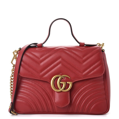 Gucci Calfskin Matelasse Small GG Marmont Top Handle Shoulder Bag Hibiscus Red 1 of 9