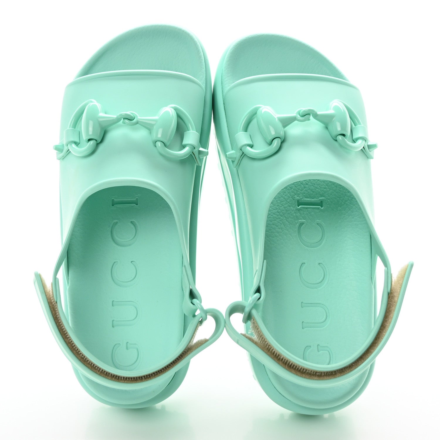 Gucci Soft Rubber Horsebit Womens Slingback Sandals 37 Teal Cyan 2 of 8