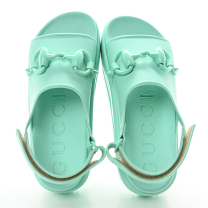 Gucci Soft Rubber Horsebit Womens Slingback Sandals 37 Teal Cyan 2 of 8