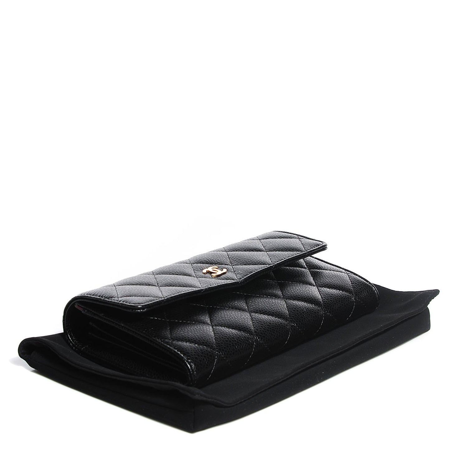 Caviar Quilted Large Gusset Flap Wallet Black