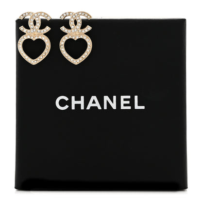 Chanel Metal Crystal CC Heart Drop Earrings Gold 5 of 5