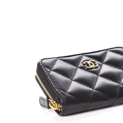Chanel Lambskin Quilted Zip Around Coin Purse Wallet Black 5 of 9