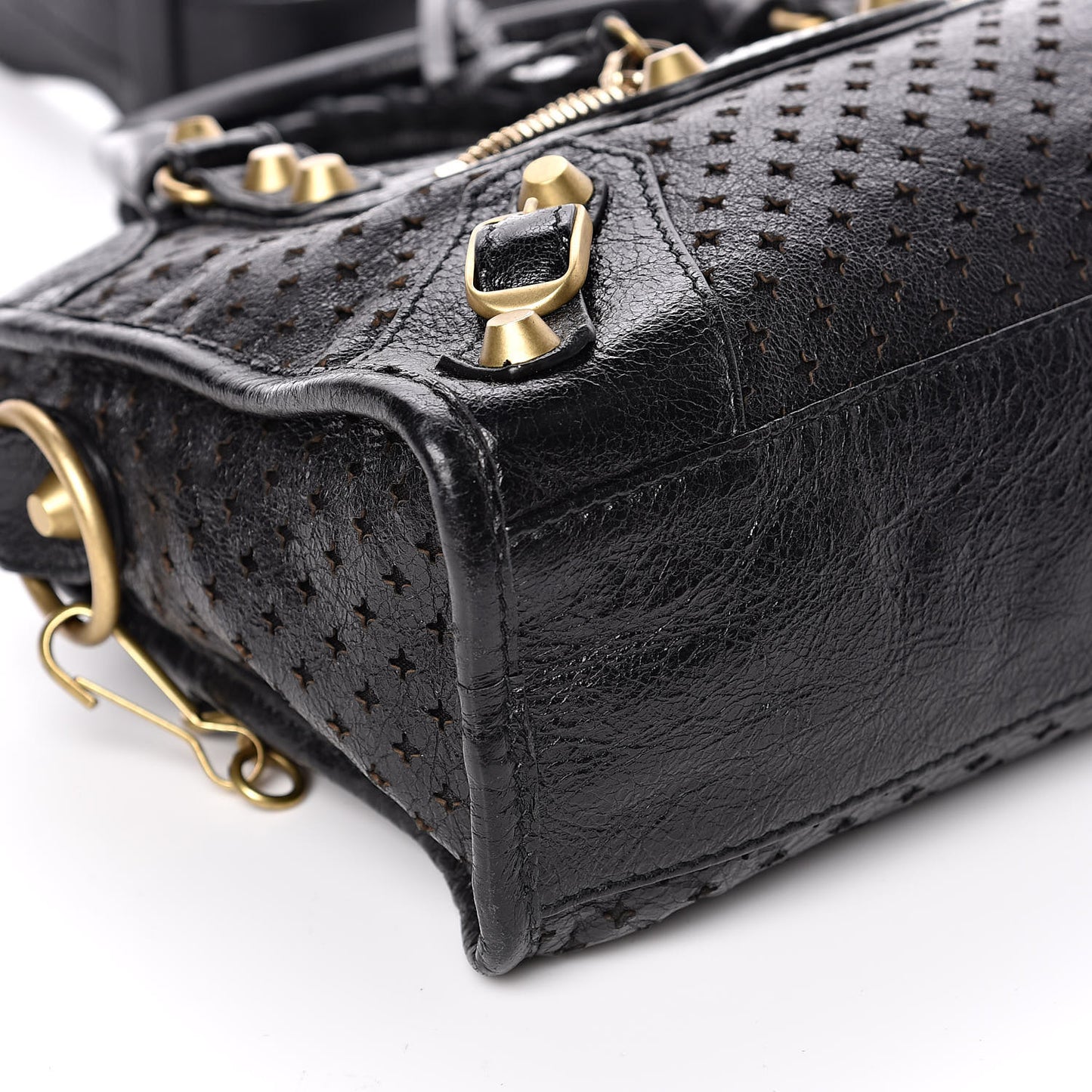 Agneau Stadio Laser Cut Cross Classic Gold Hardware Mini City Black
