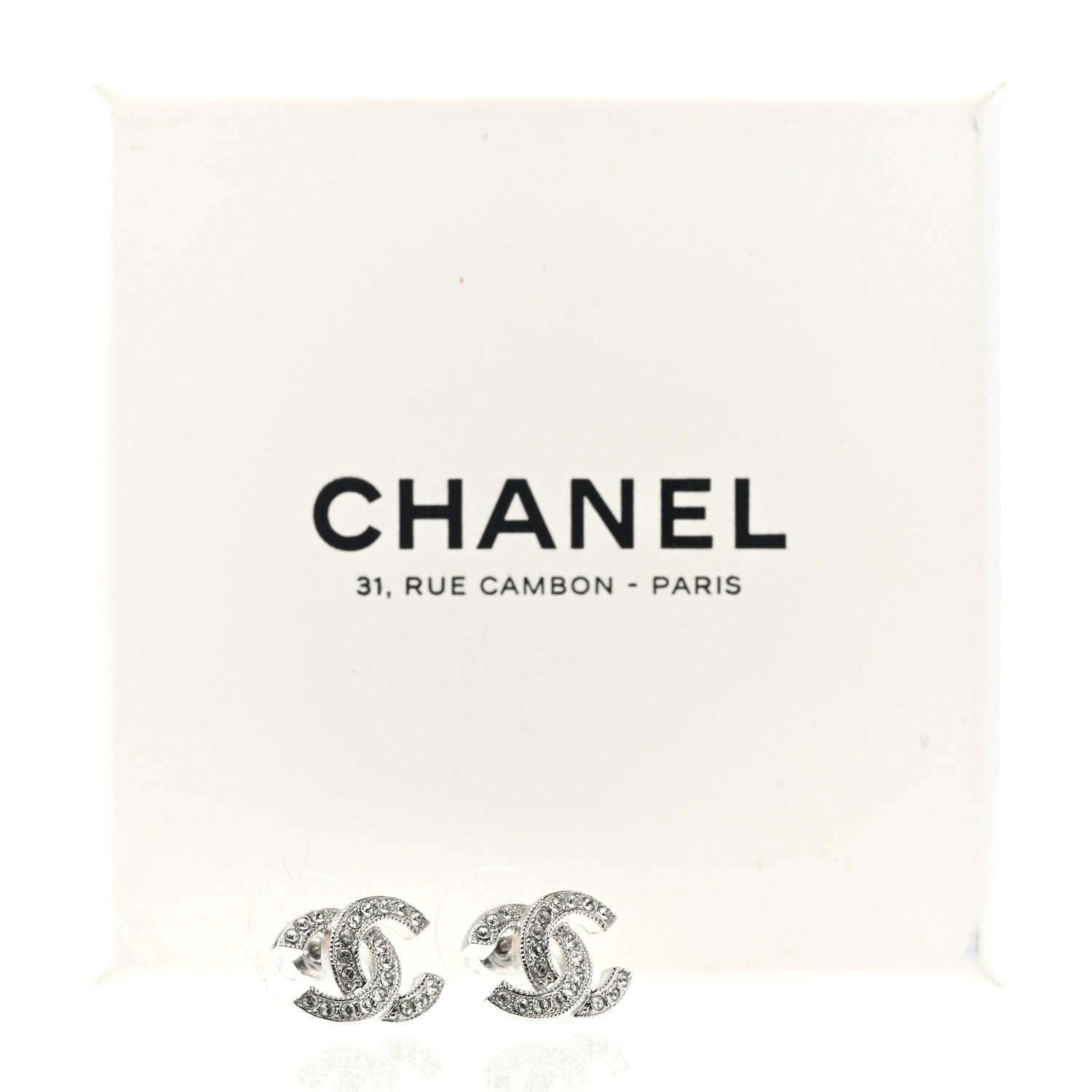 Chanel Crystal Timeless CC Earrings Silver 5 of 5