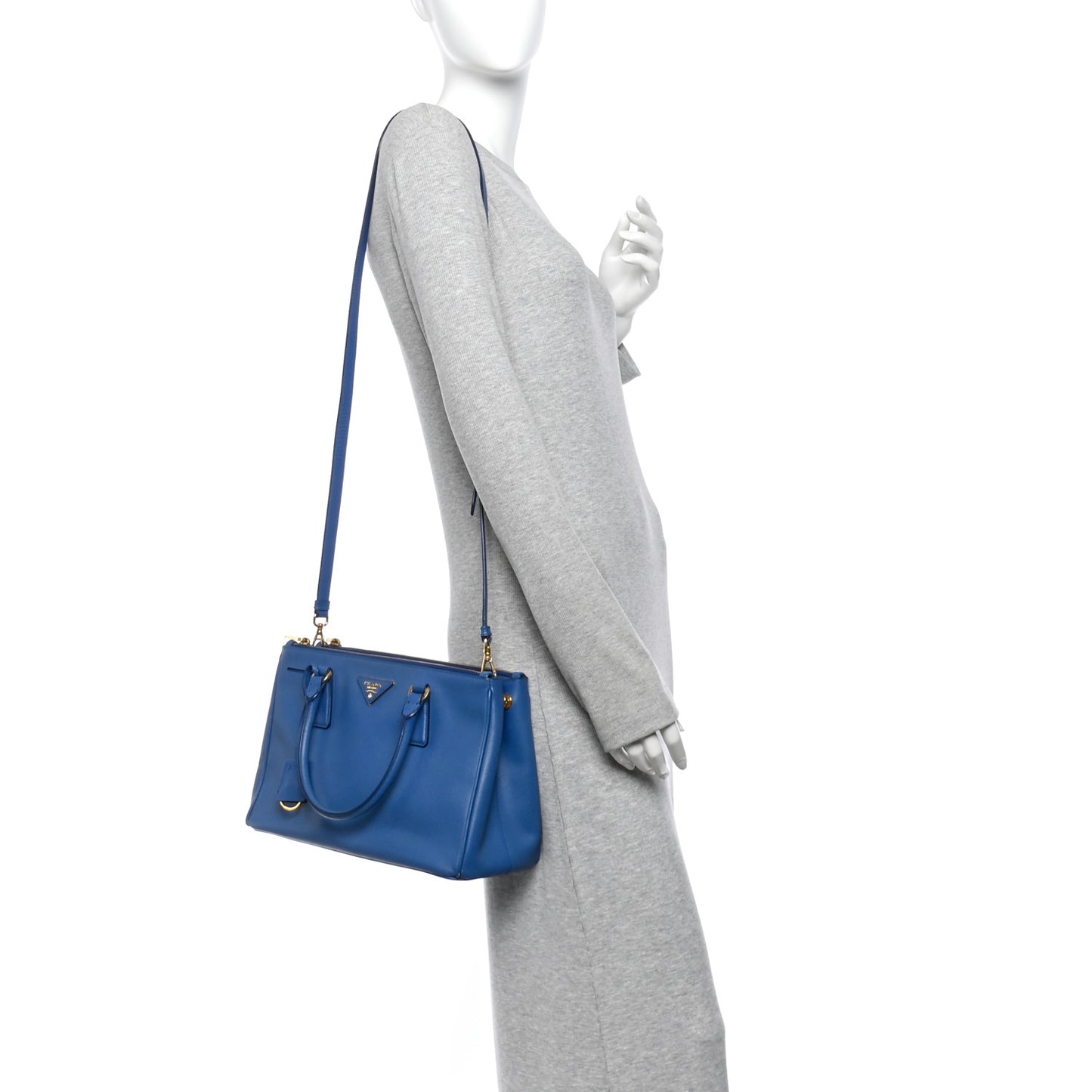 Saffiano Small Galleria Double Zip Tote Azzurro