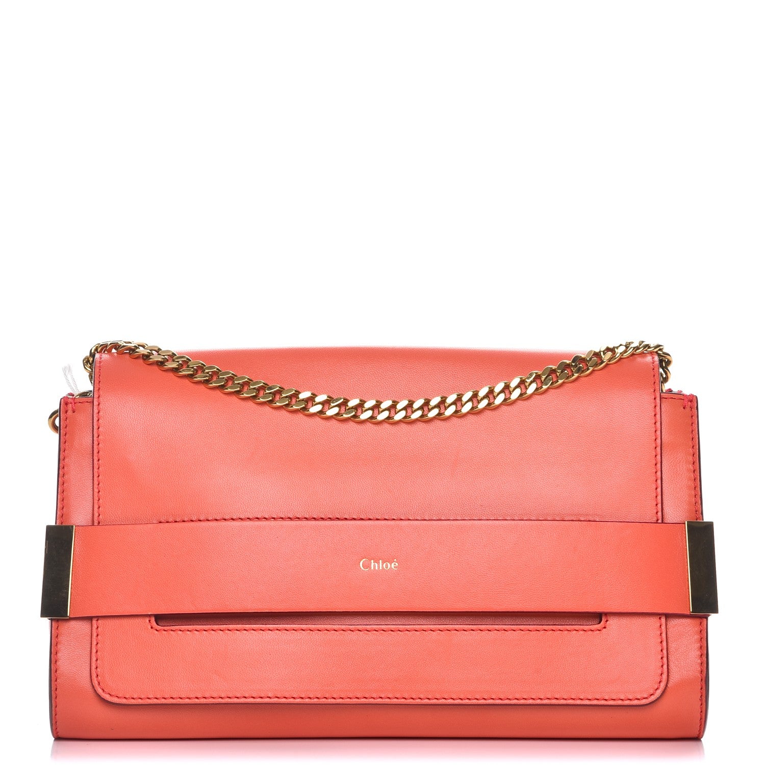 Chloe Lambskin Medium Elle Chain Clutch Coral Pop 1 of 7