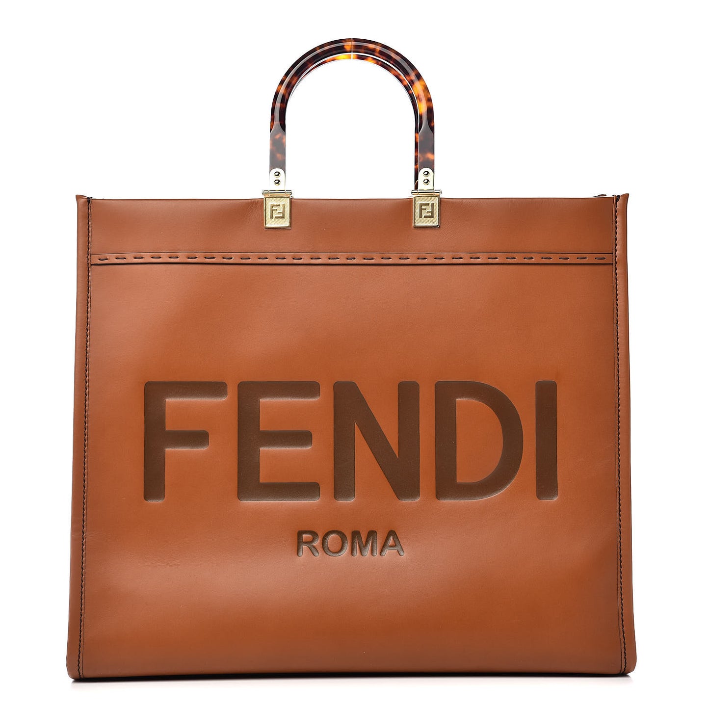 Vitello King Plexiglass Large Fendi Sunshine Shopper Tote Cuoio