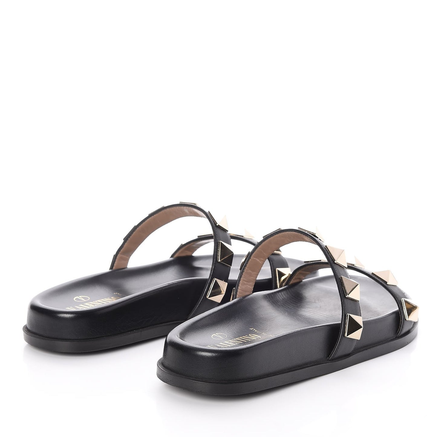 Vitello Macro Rockstud Lock Slide Sandals 37.5 Black