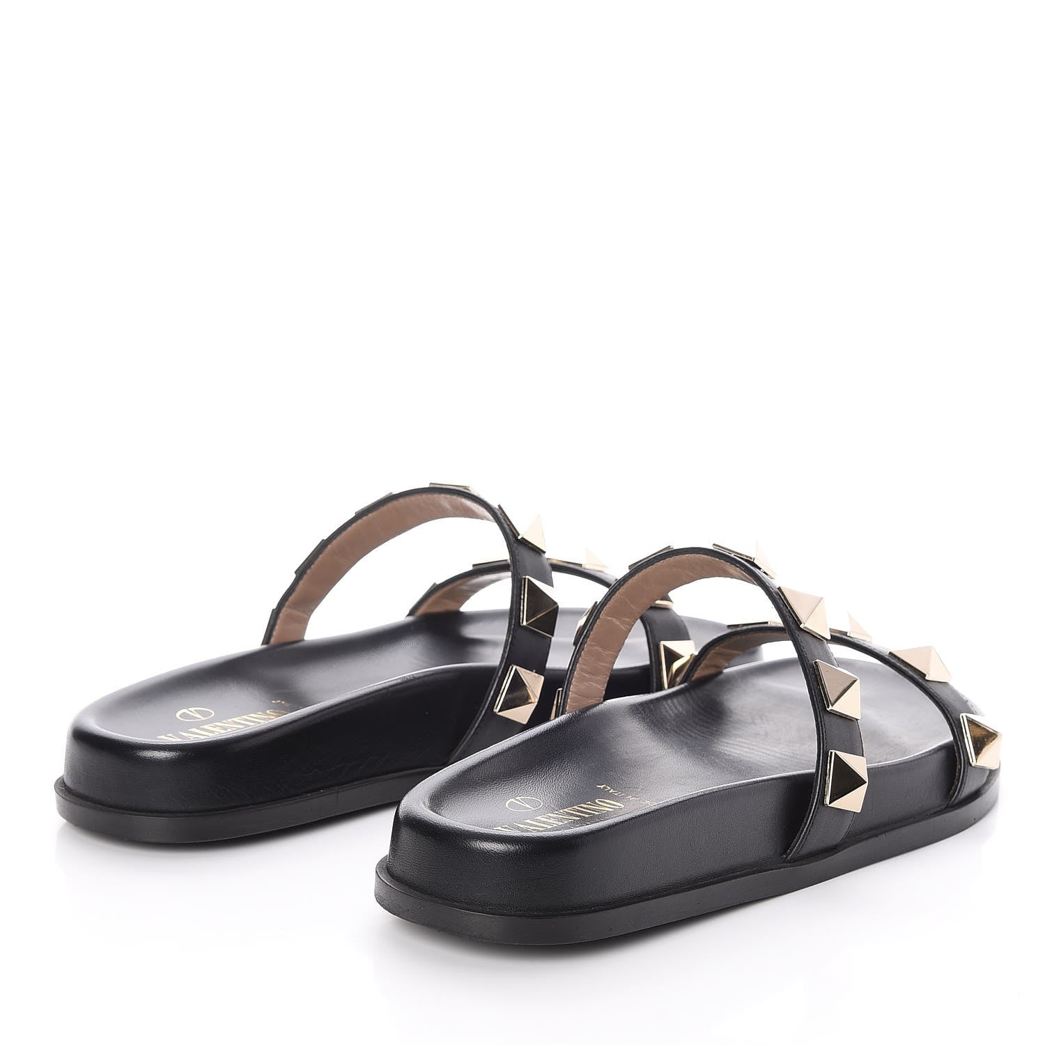 Valentino Garavani Vitello Macro Rockstud Lock Slide Sandals 37.5 Black 4 of 10