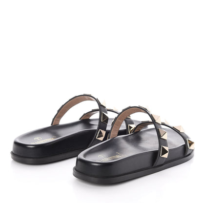 Valentino Garavani Vitello Macro Rockstud Lock Slide Sandals 37.5 Black 4 of 10