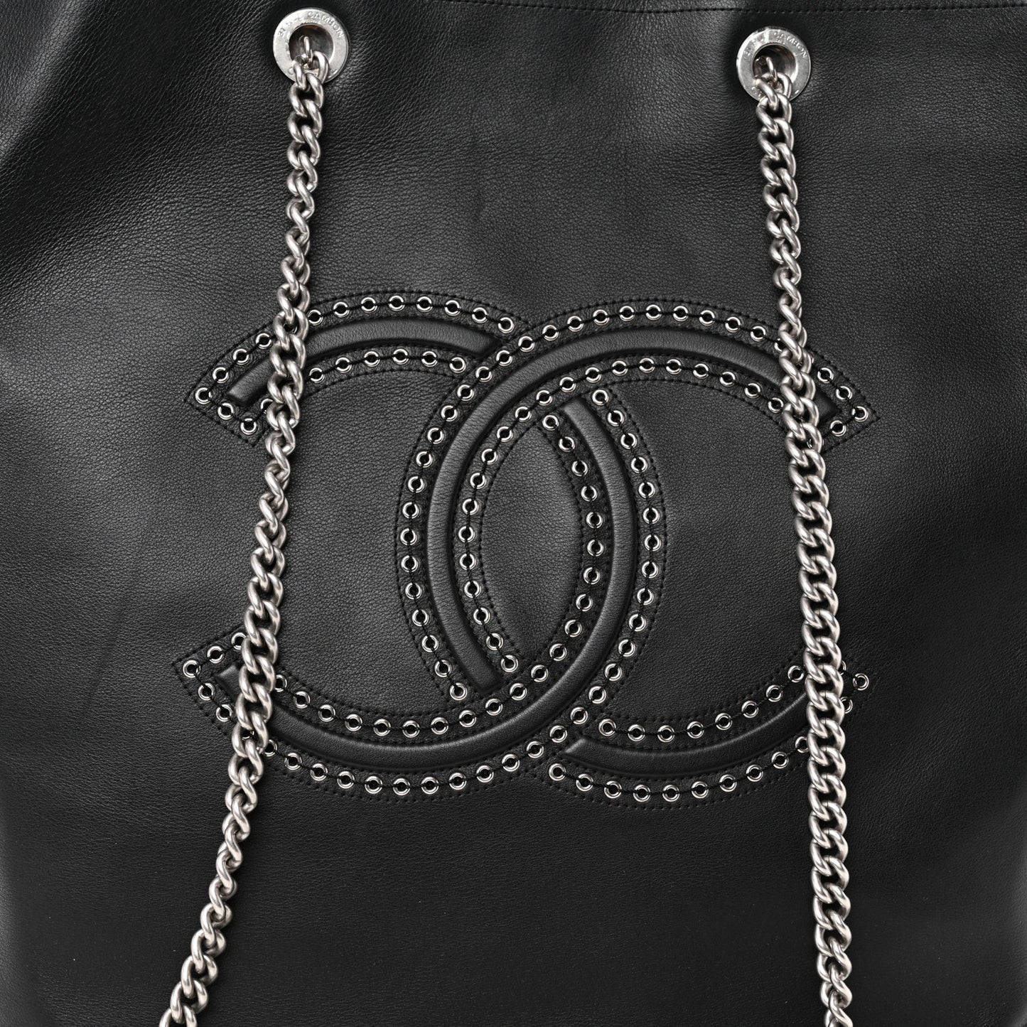 Calfskin Large Coco Eyelets Shopping Tote Black