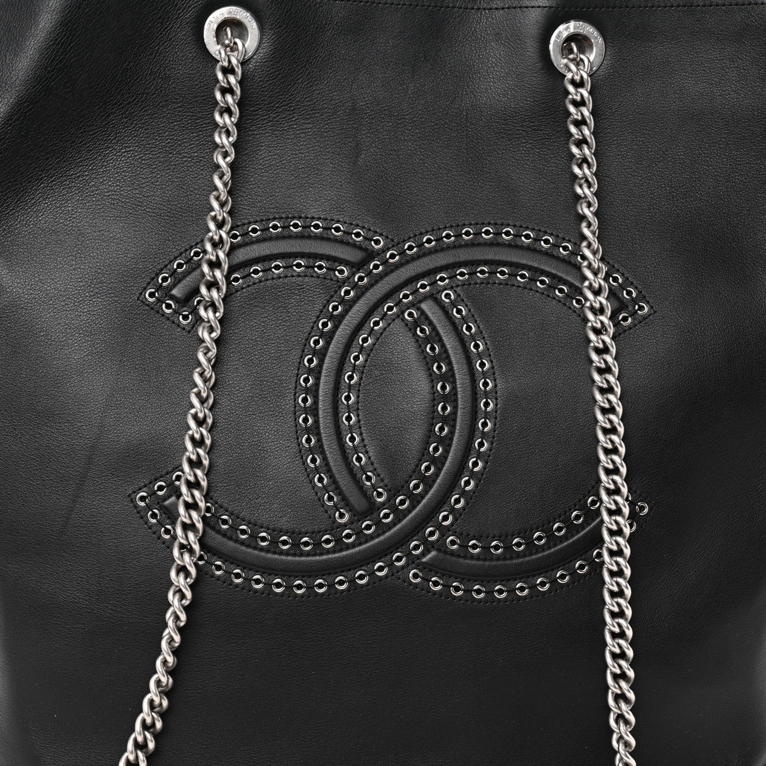 Chanel Calfskin Large Coco Eyelets Shopping Tote Black 8 of 10