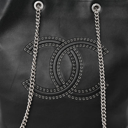 Chanel Calfskin Large Coco Eyelets Shopping Tote Black 8 of 10