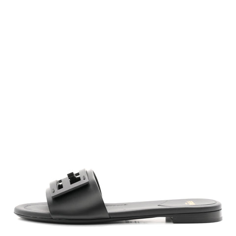 Vitello Cuoio Baguette Flat Slide Sandals 37 Black