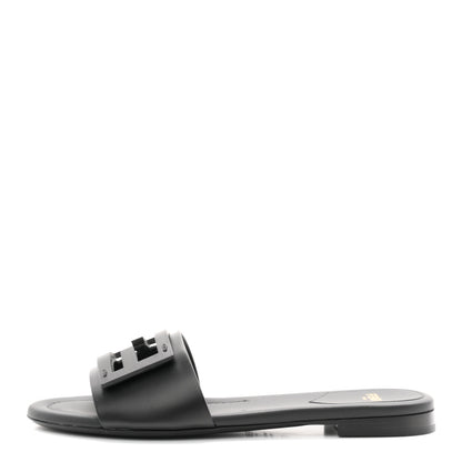 Fendi Vitello Cuoio Baguette Flat Slide Sandals 37 Black 1 of 9