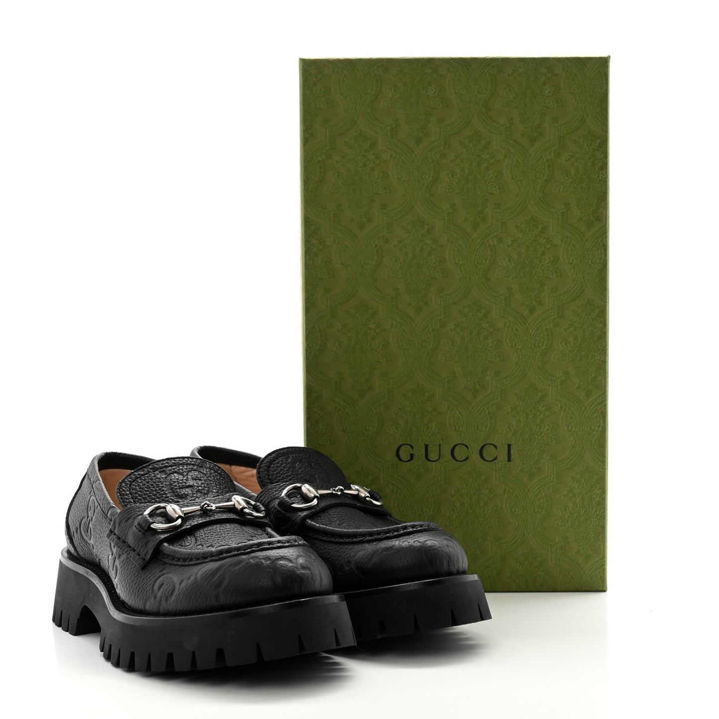 Piuma Calfskin Embossed Womens Platform Lug Sole Loafers 37.5 Black