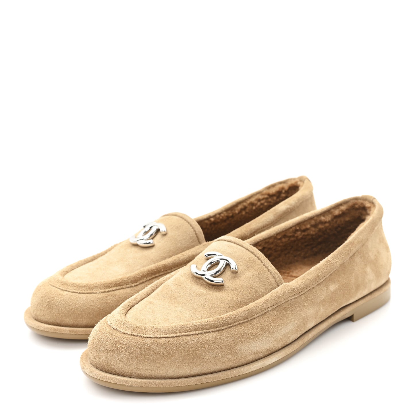 Suede Calfskin CC Loafers 39 Dark Beige