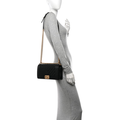 Chanel Caviar Chevron Quilted Medium Boy Flap Black 2 of 11