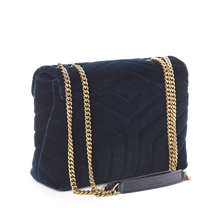 Saint Laurent Velvet Y Quilted Monogram Small Loulou Chain Satchel Medium Blue 3 of 8