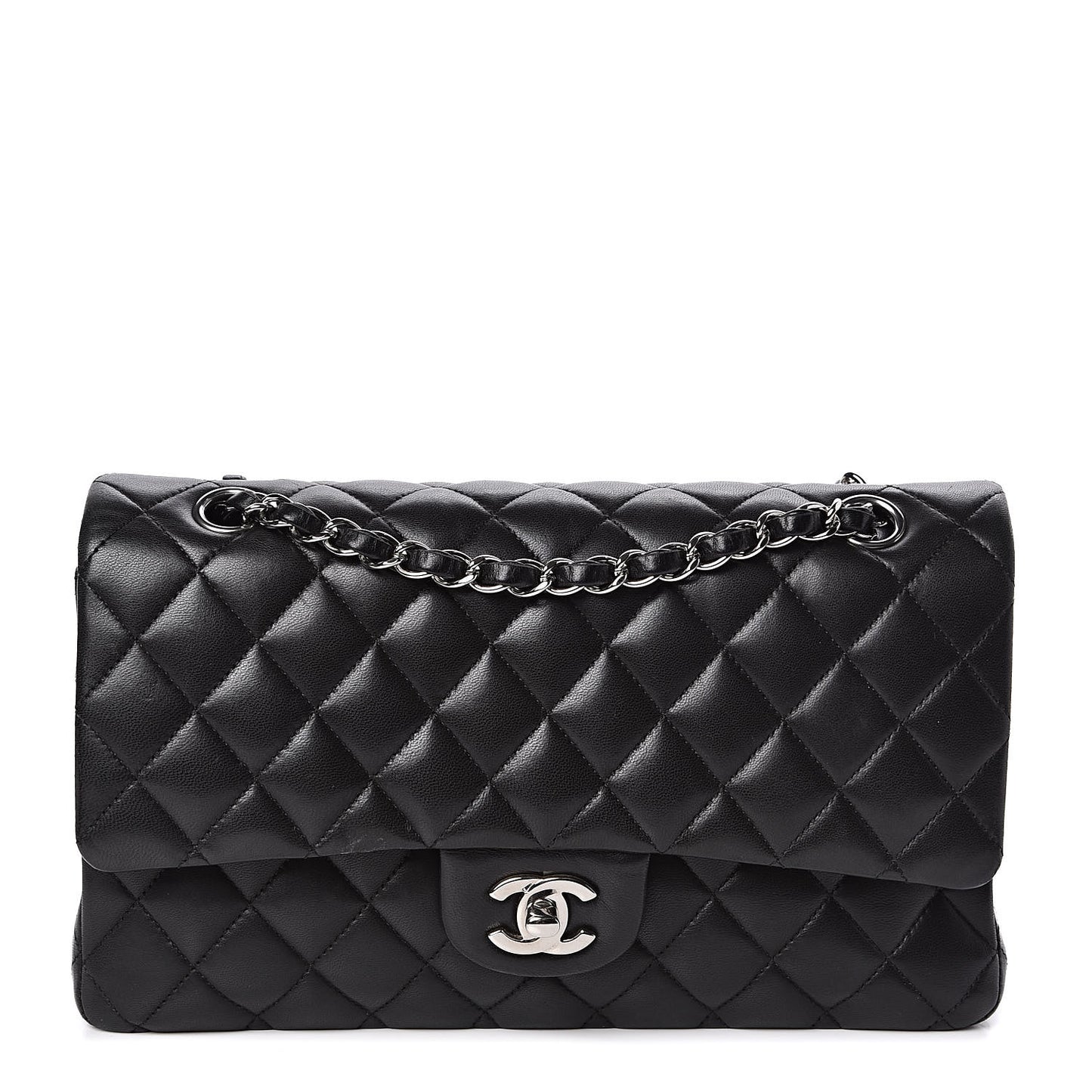 Lambskin Quilted Medium Double Flap Black
