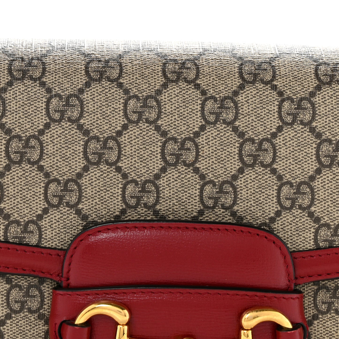 GG Supreme Monogram Azalea Calfskin Horsebit 1955 Shoulder Bag Beige Ebony New Cherry Red