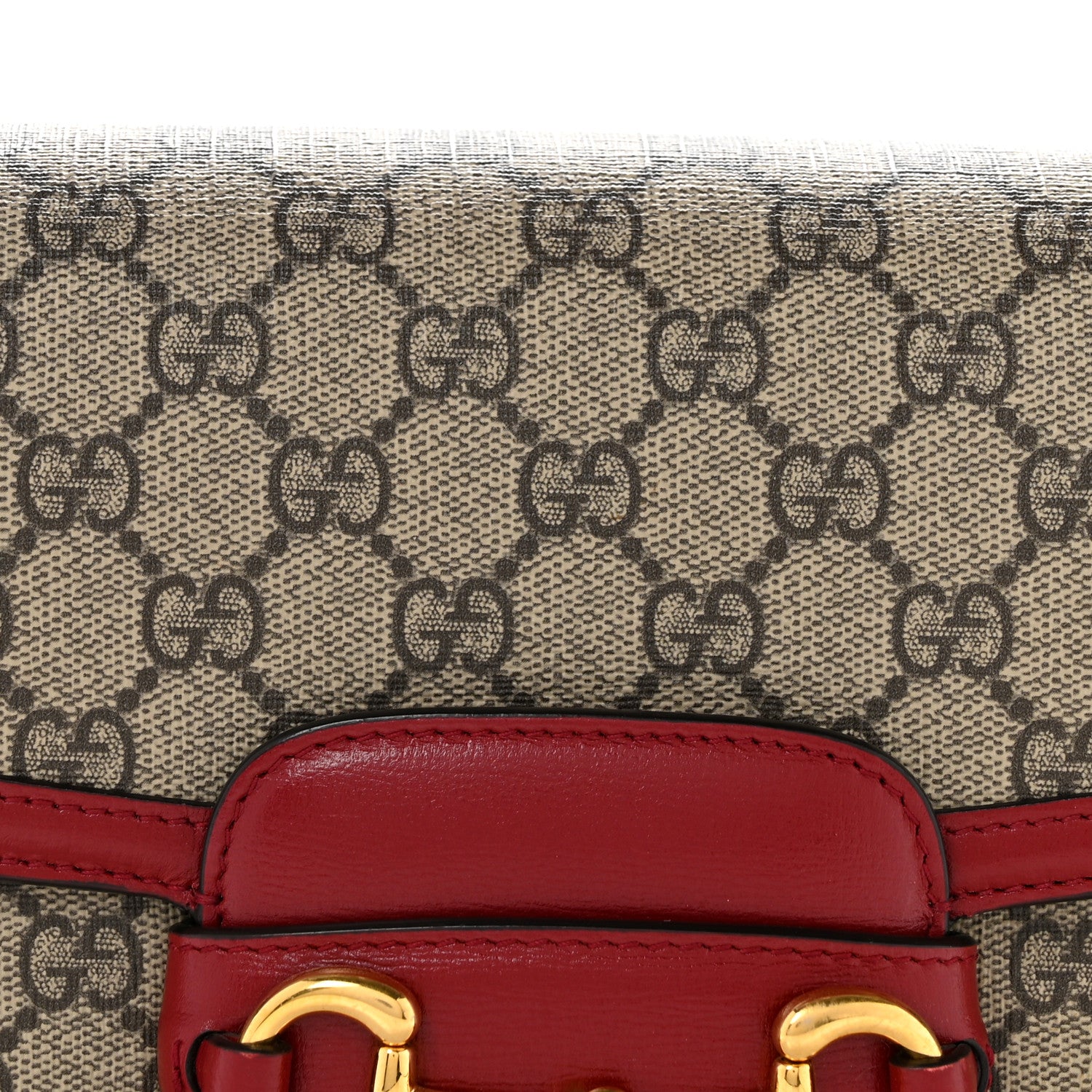 Gucci GG Supreme Monogram Azalea Calfskin Horsebit 1955 Shoulder Bag Beige Ebony New Cherry Red 8 of 12