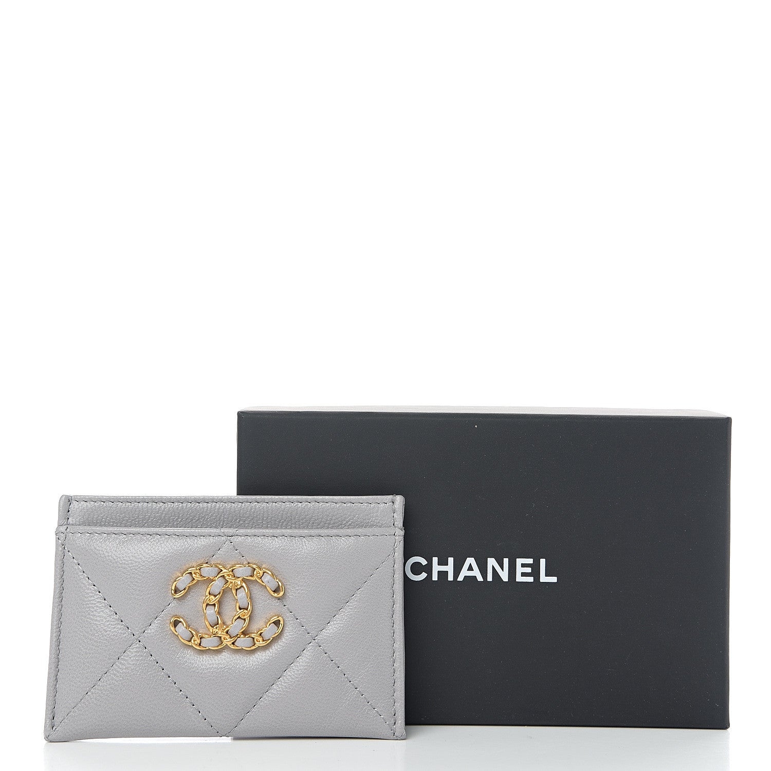 Chanel Shiny Goatskin Quilted 19 Card Holder Grey 8 of 8