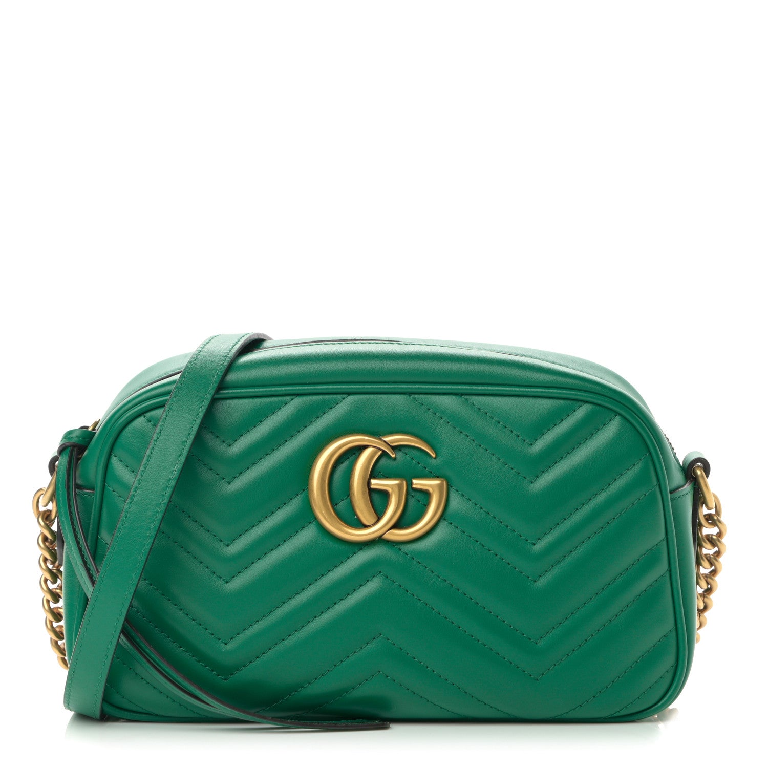 Gucci Calfskin Matelasse Small GG Marmont Chain Shoulder Bag Emerald Green 1 of 12