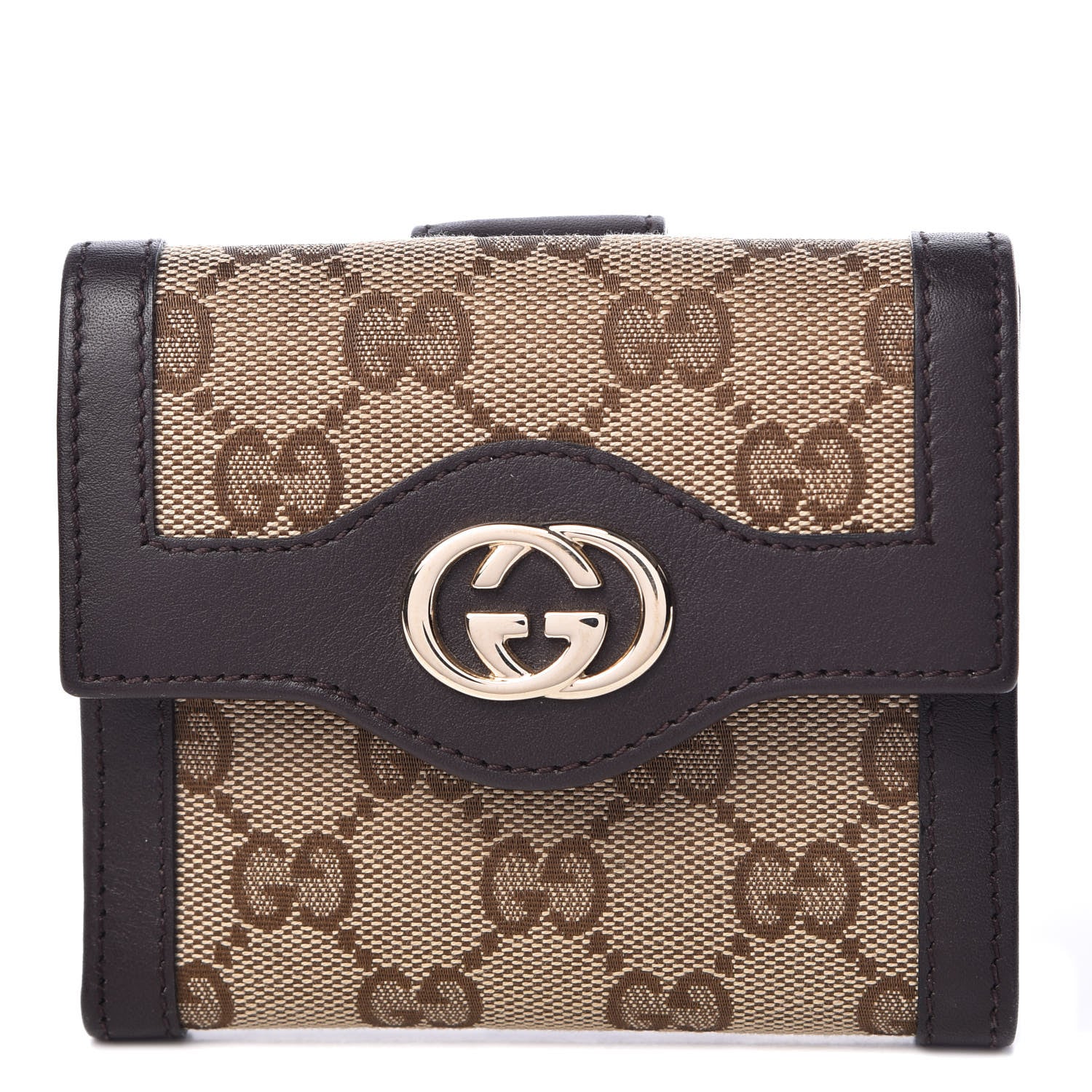 Gucci Monogram Margaux Calfskin Sukey French Flap Wallet Beige Ebony Cocoa 1 of 7