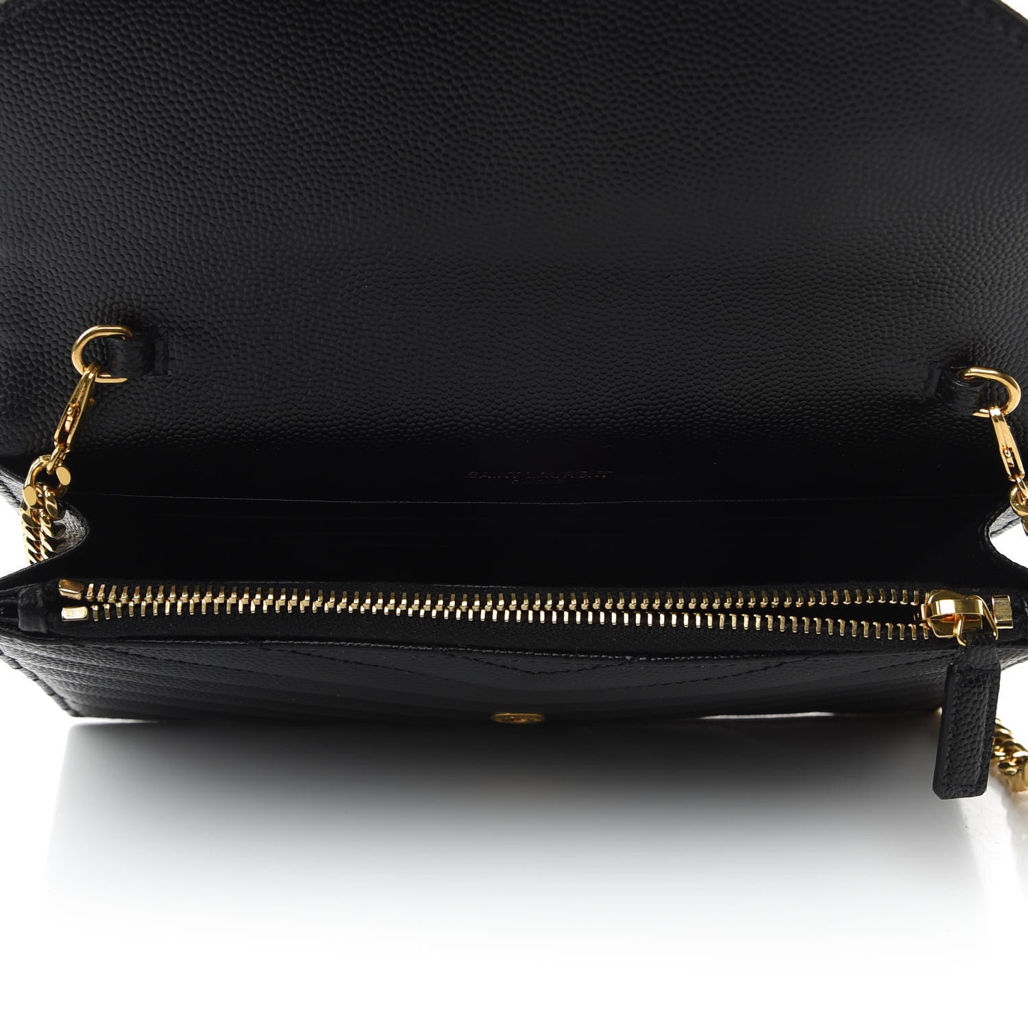 Saint Laurent Grain De Poudre Matelasse Chevron Monogram Envelope Chain Wallet Black 7 of 10