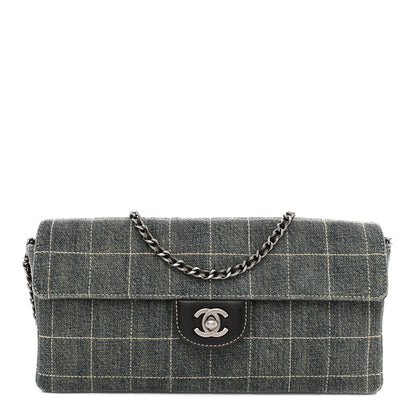 Chanel Denim Chocolate Bar Quilted East West Flap 1 of 11