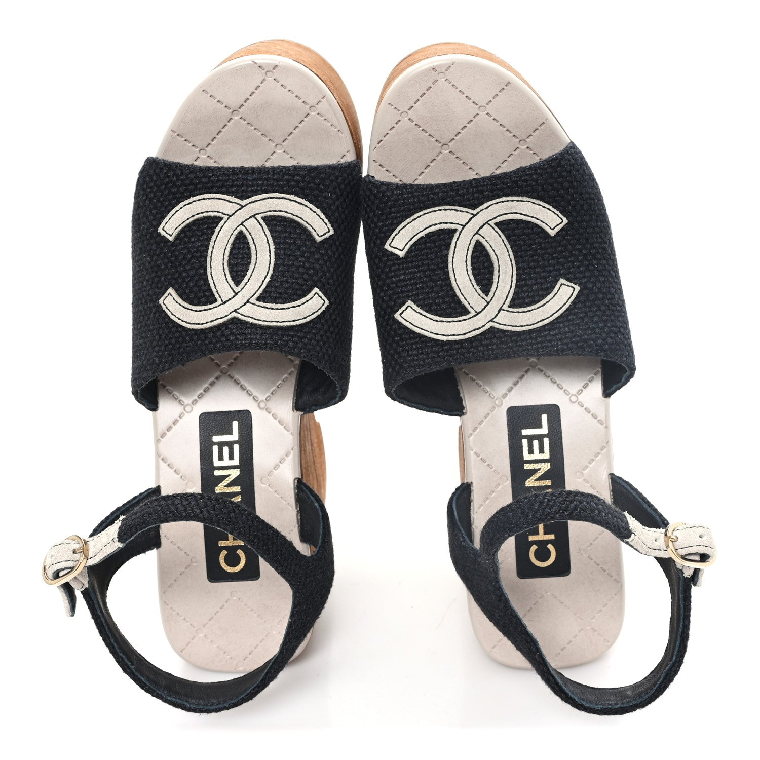 Chanel Fabric Calfskin Platform Wedge Sandals 36 Black 2 of 9